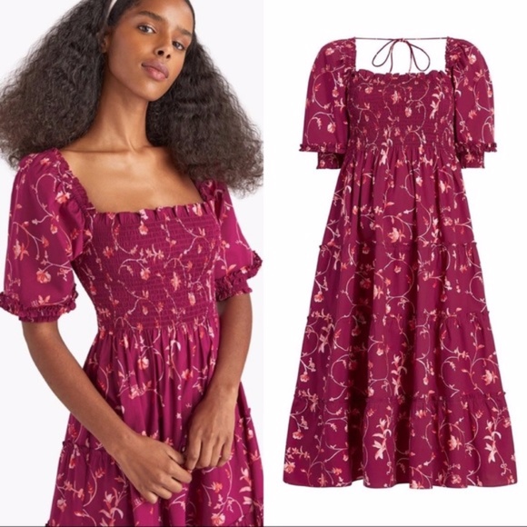 Hill House Dresses & Skirts - Hill House Nesli Nap Dress in Burgundy Botanical